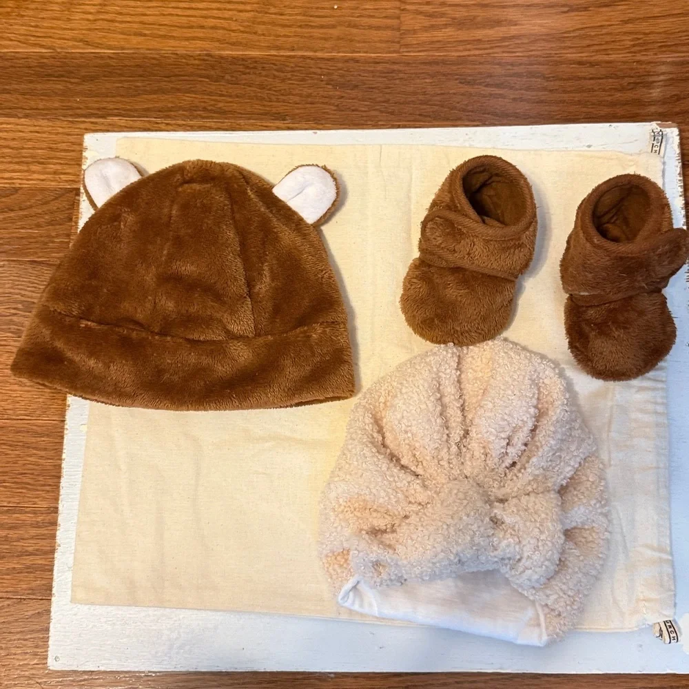 Cozy Brown Baby Hat and Booties Set